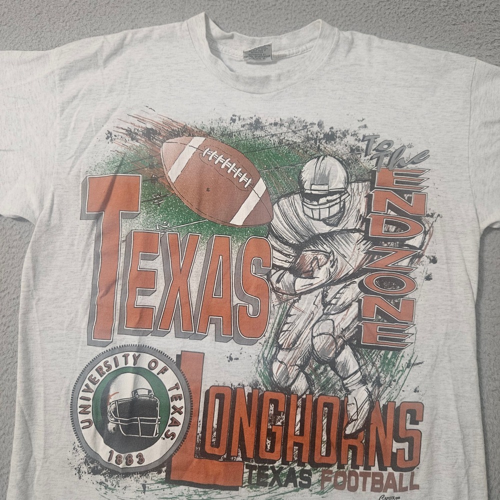 Vintage 90's Texas Longhorn Capitol Graphics Football Gray T-Shirt Men's 2XL XXL